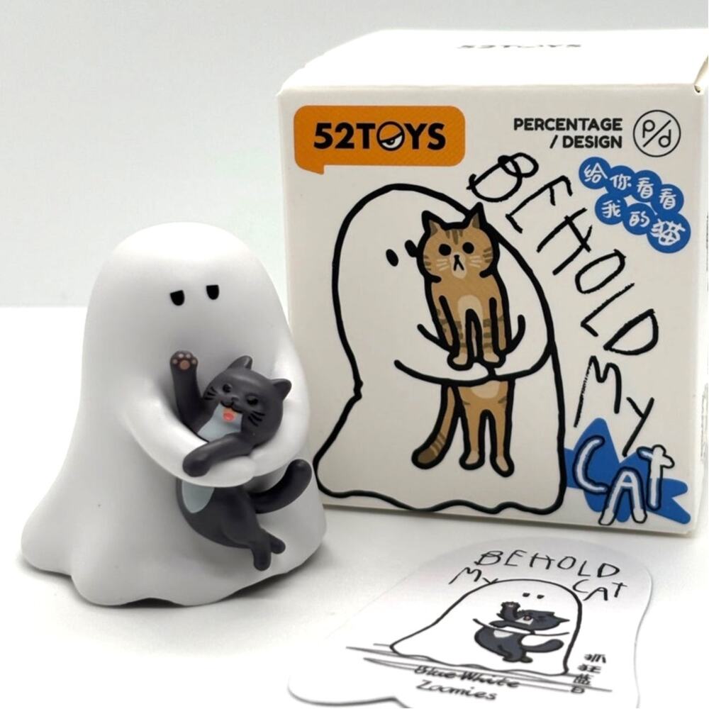 52Toys Behold My Cat Collectible Mini Figure, Ghost & Blue White Zoomies Cat